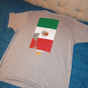 Ariat Light Gray Tee with Mexican Flag Graphic and Rodeo Helmet